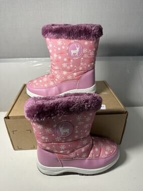 Apakowa Kids Snow Boots Water Resistant Insulated Fur Winter Little Kid Sz 1